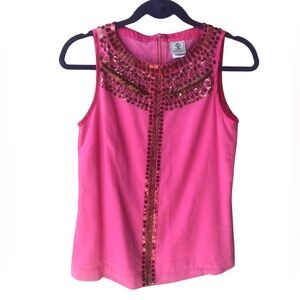 Virginia Taylor Pink with Bronze Color Sequins 100% Cotton Sleeveless Top Size S